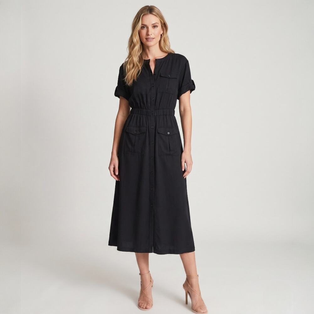 LOFT Utility Midi Pocket Dress Black Size 4 NWT